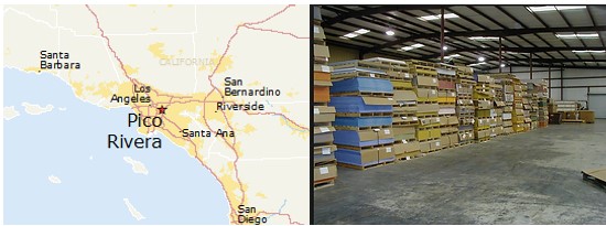 Map of pico rivera and Boxes Stacked In Warehouse